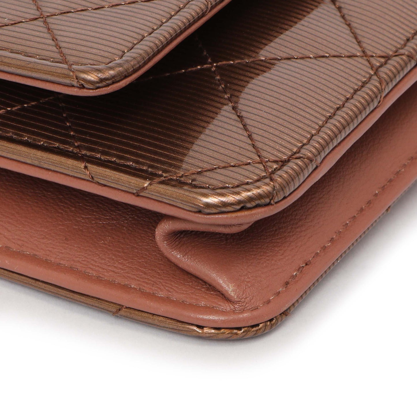 Exclusive Chanel Bronze Striated Quilted Patent Wallet on Chain — Top View