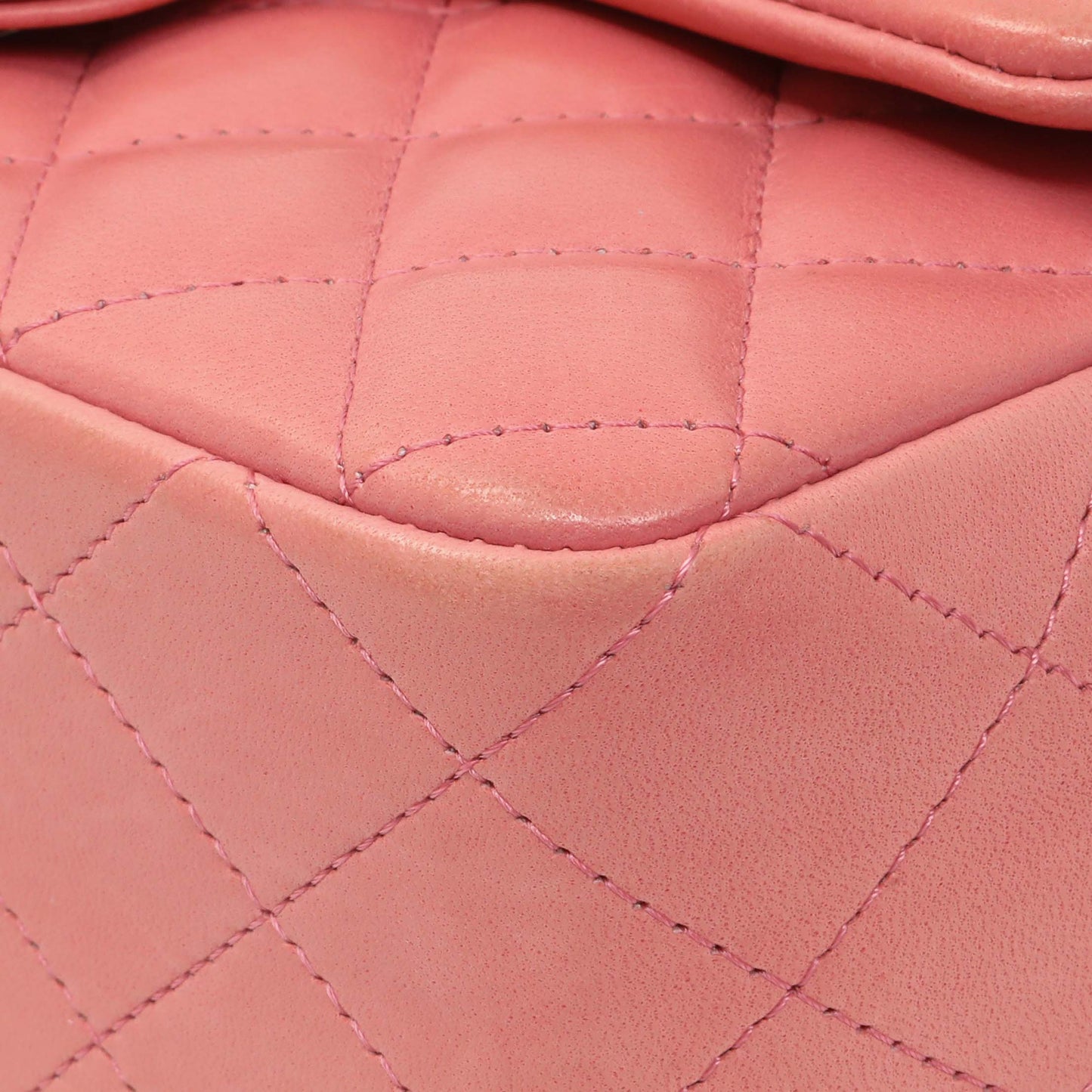 Exclusive Chanel Pink Quilted Lambskin Mini Rectangular Flap — Detail View