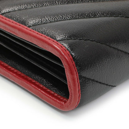 Exclusive Gucci Black Red Vintage Effect Calfskin Matelasse Diagonal Torchon GG Marmont Chain Wallet — Top View