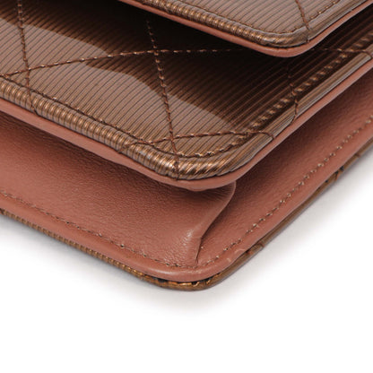 Exclusive Chanel Bronze Striated Quilted Patent Wallet on Chain — Detail View