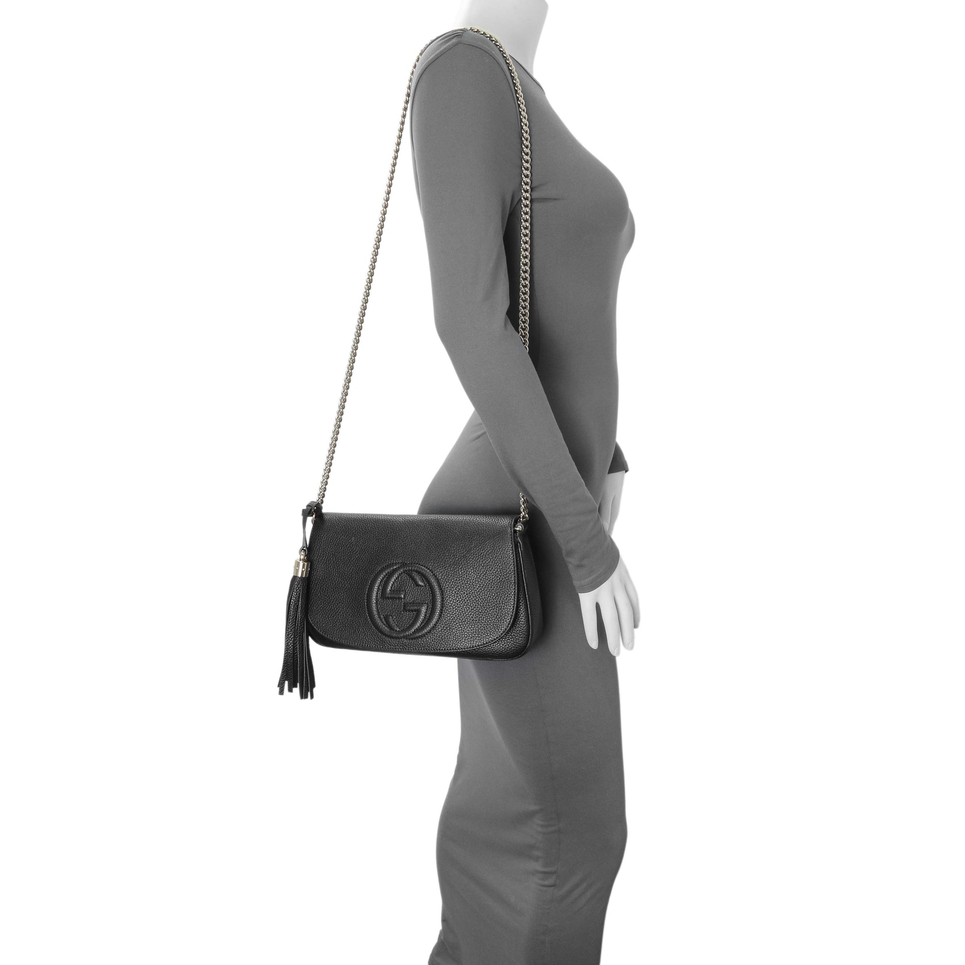 Exclusive Gucci Black Pebbled Calfskin Medium Soho Flap Crossbody — Alternate View 7