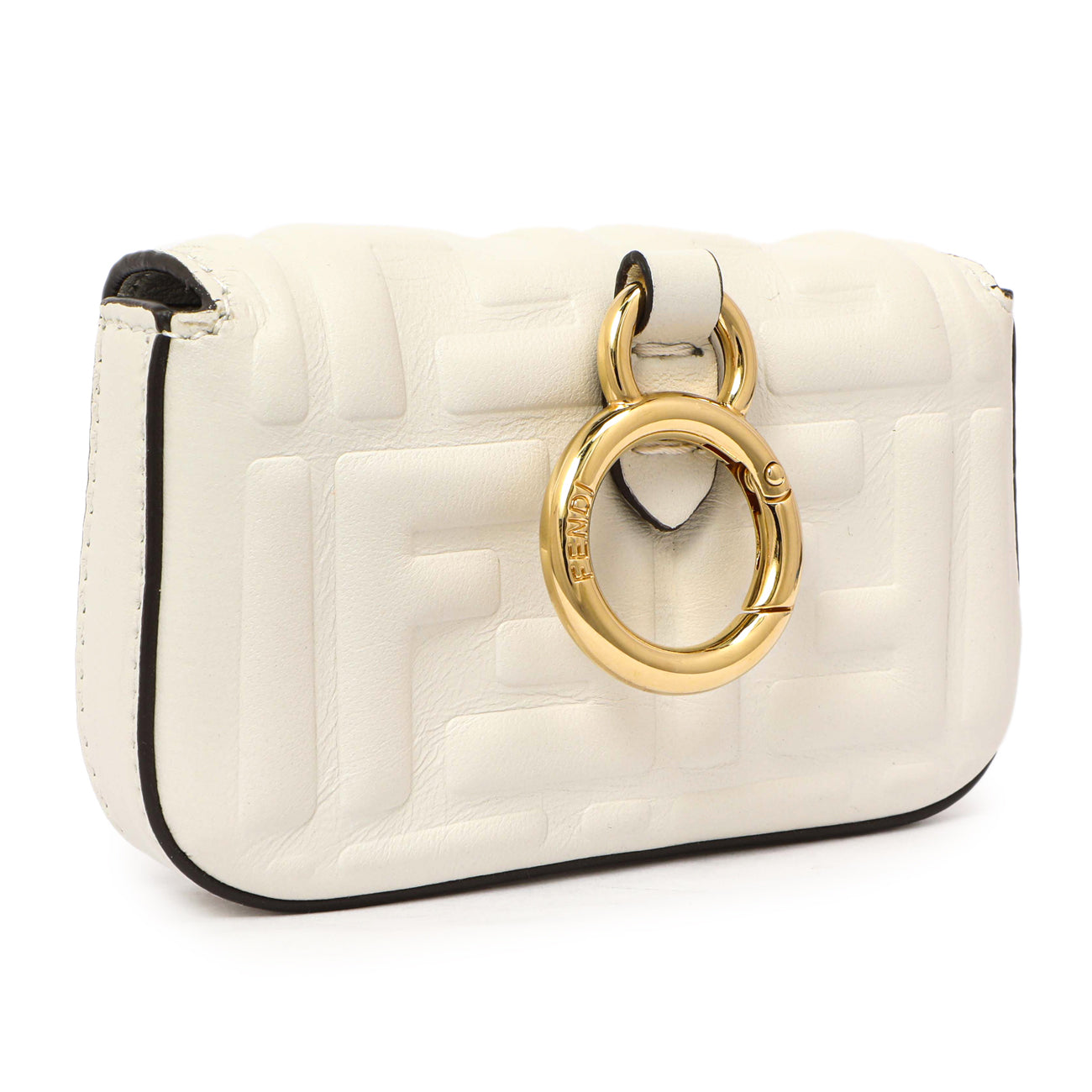 Exclusive Fendi White Nappa Matisse FF Embossed Nano Baguette Charm — Side View
