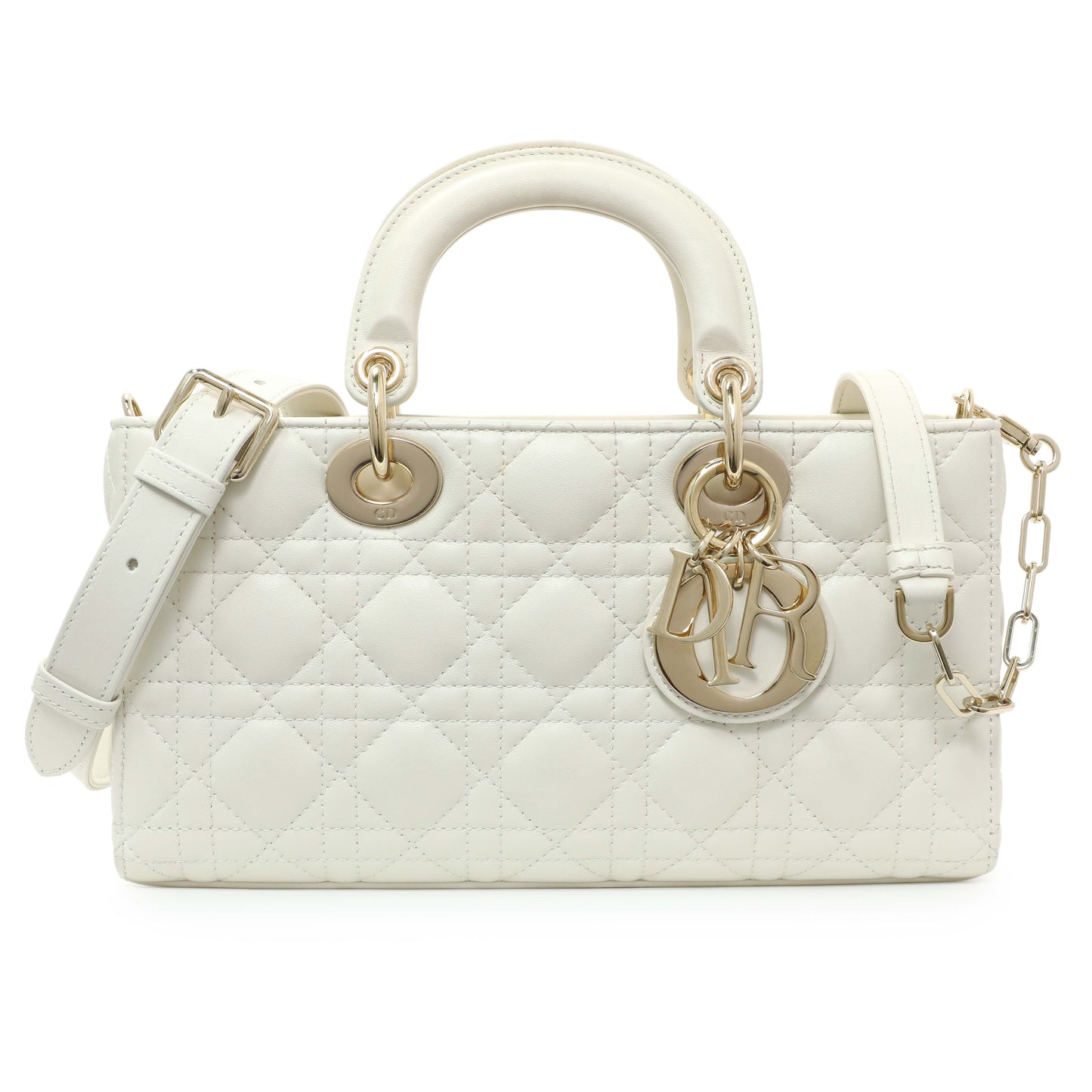 Exclusive Christian Dior White Lambskin Cannage Medium Lady D-Joy — Front View