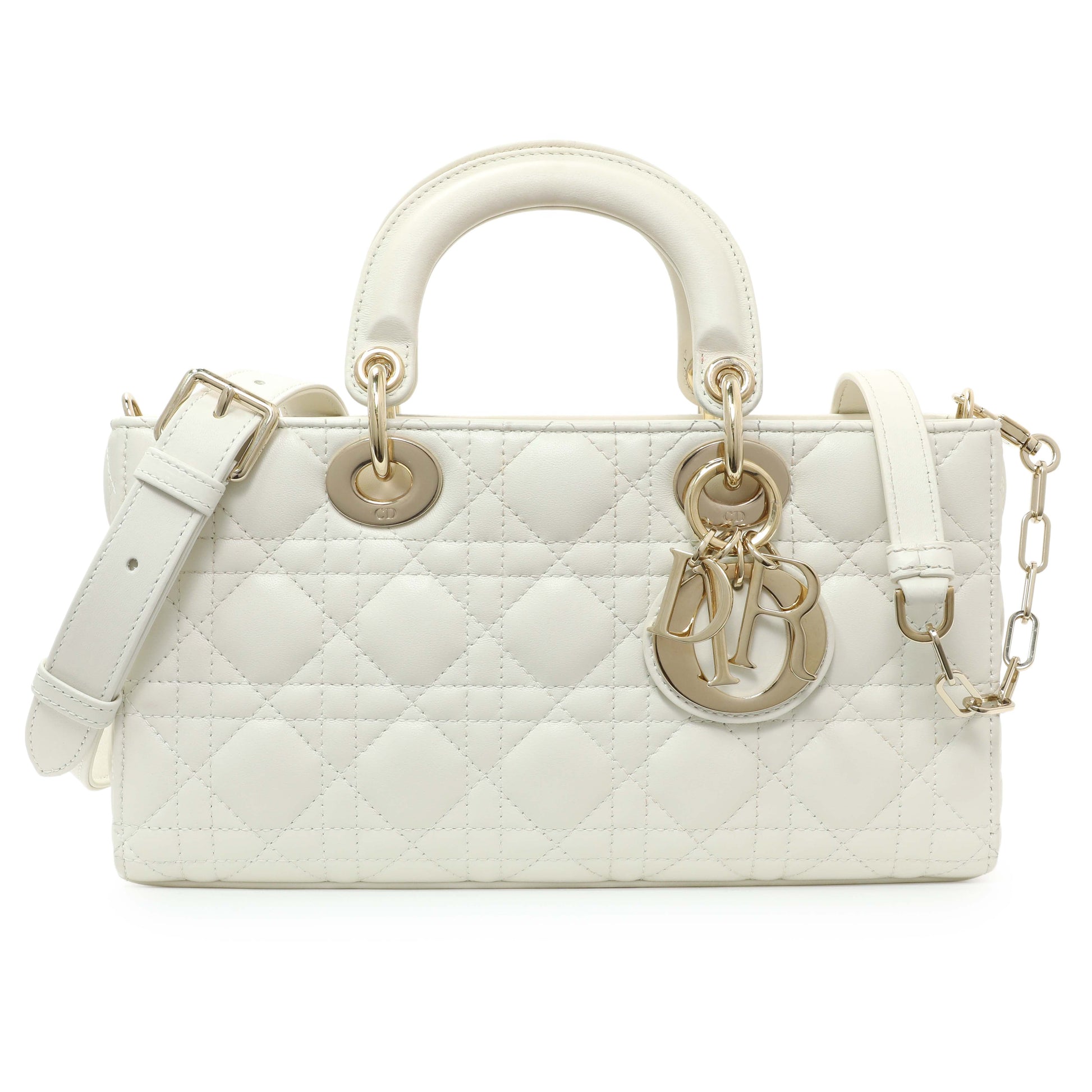 Exclusive Christian Dior White Lambskin Cannage Medium Lady D-Joy — Front View