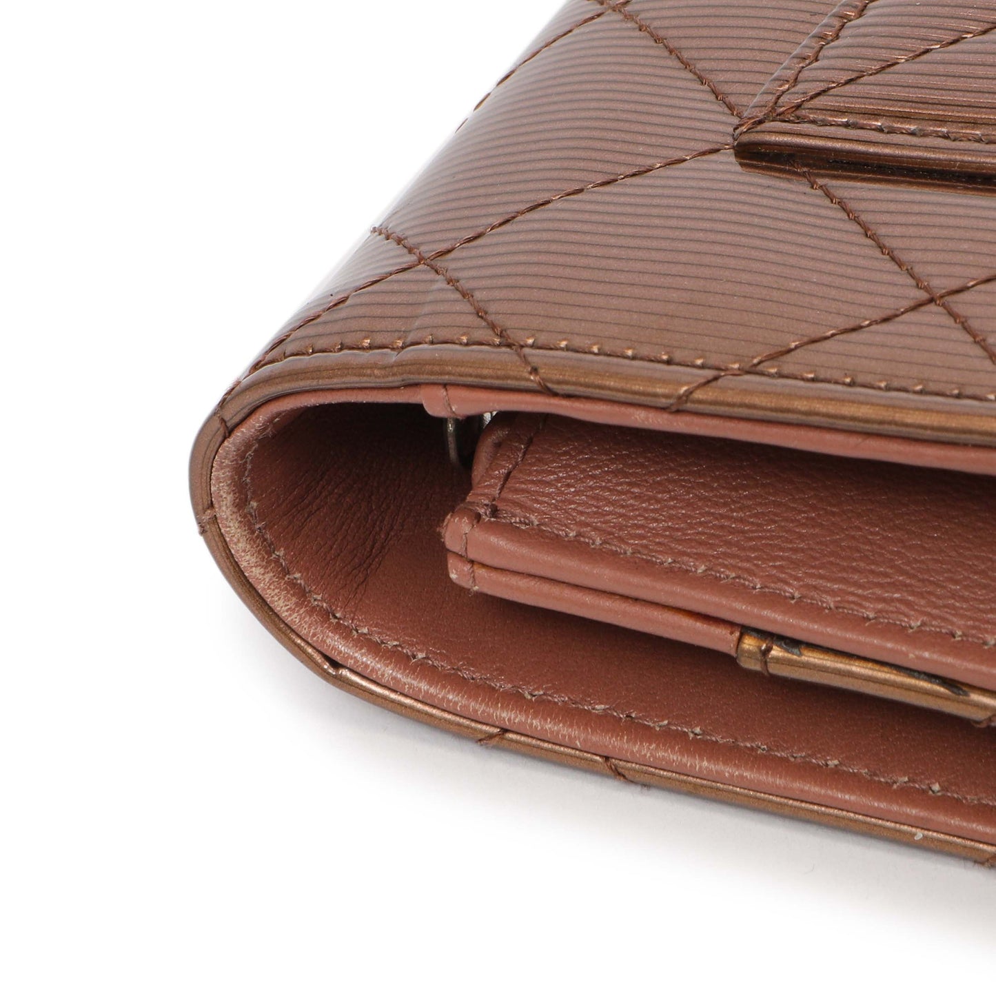 Exclusive Chanel Bronze Striated Quilted Patent Wallet on Chain — Alternate View 8