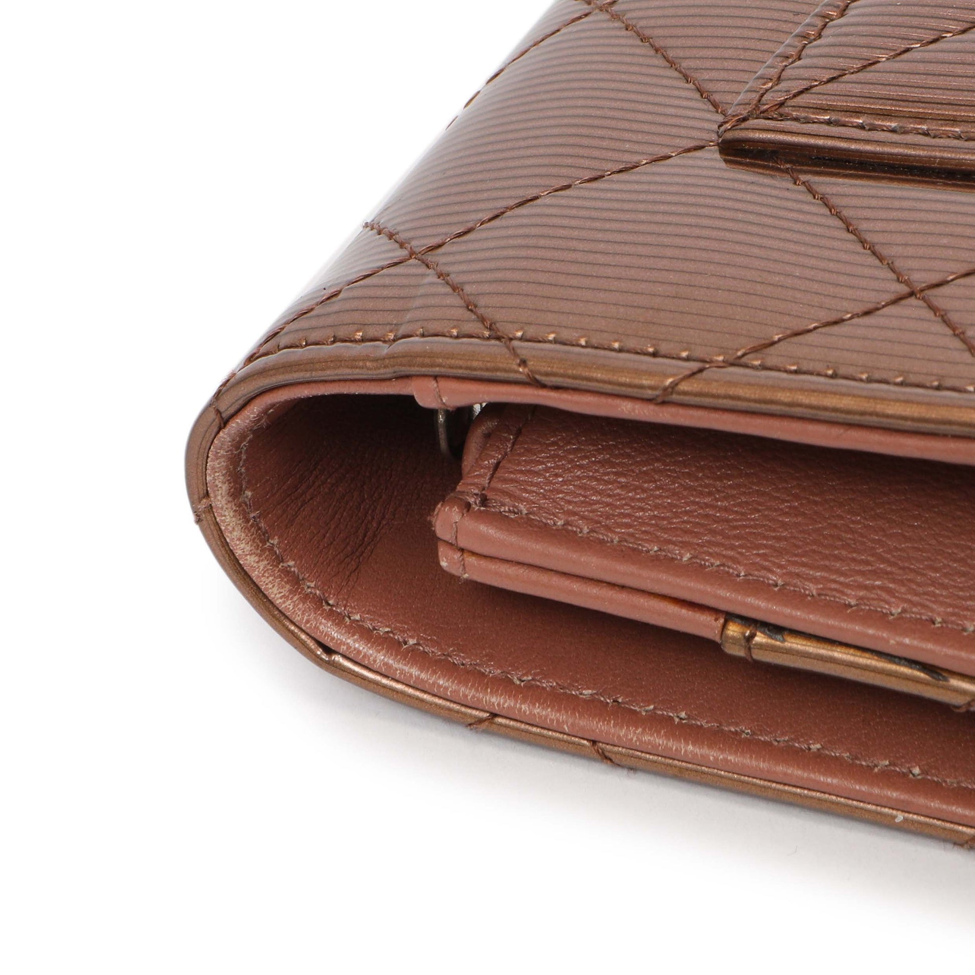 Exclusive Chanel Bronze Striated Quilted Patent Wallet on Chain — Alternate View 8