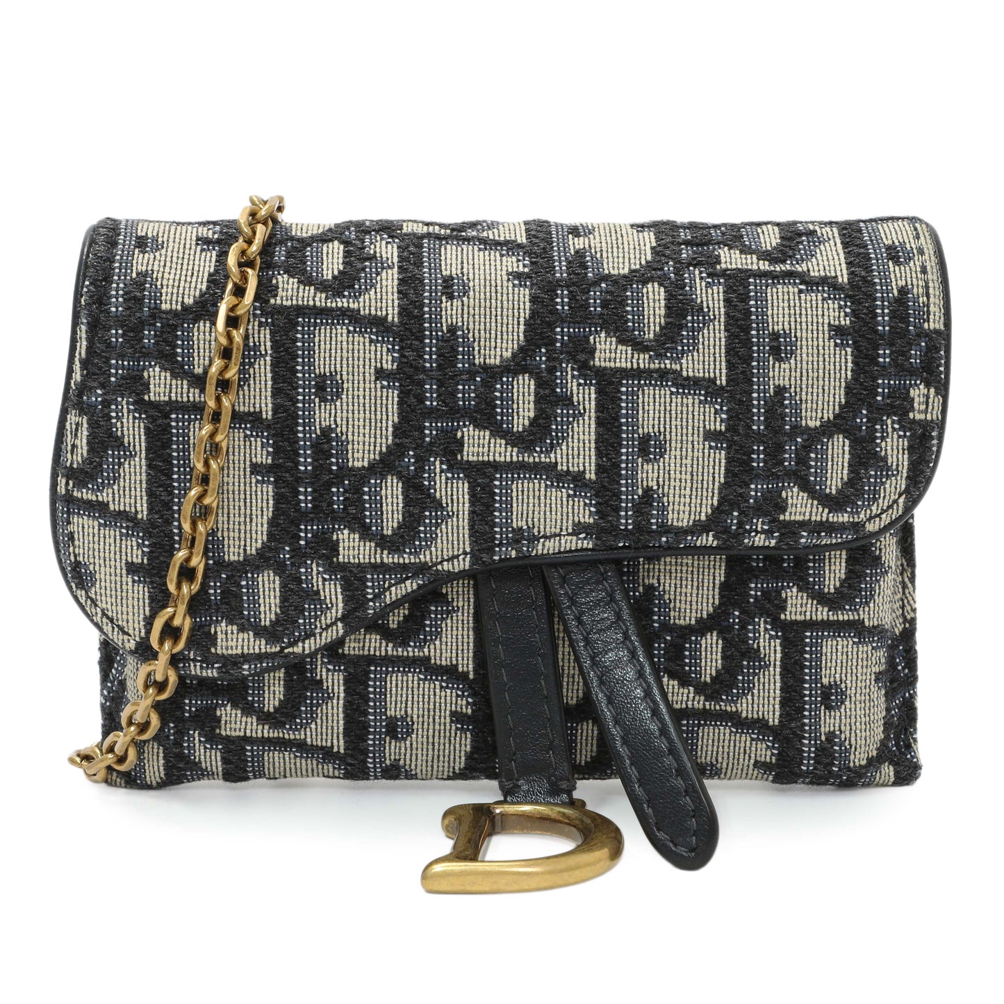 Exclusive Christian Dior Oblique Nano Saddle Chain Pouch — Front View