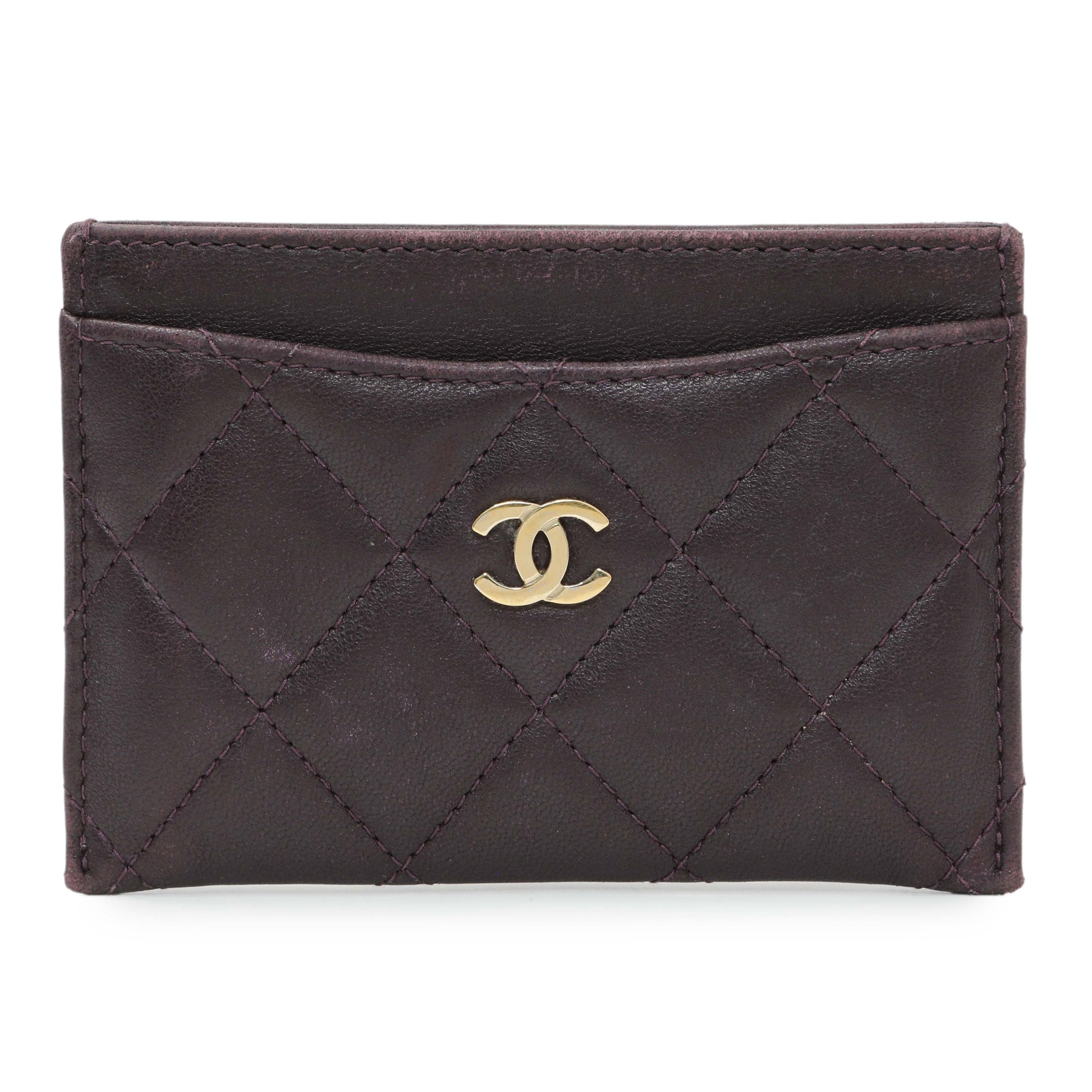 Exclusive Chanel Purple Lambskin Quilted Card Holder — Front View