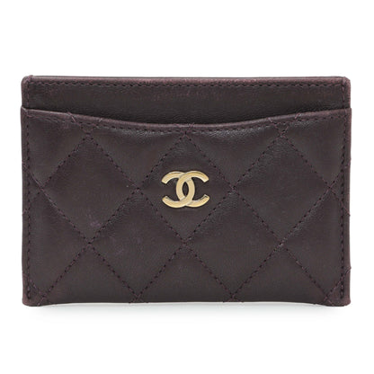 Exclusive Chanel Purple Lambskin Quilted Card Holder — Front View