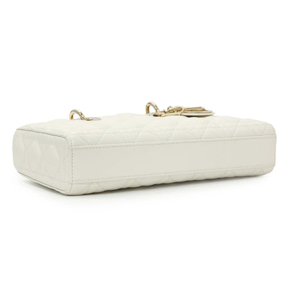 Exclusive Christian Dior White Lambskin Cannage Medium Lady D-Joy — Back View