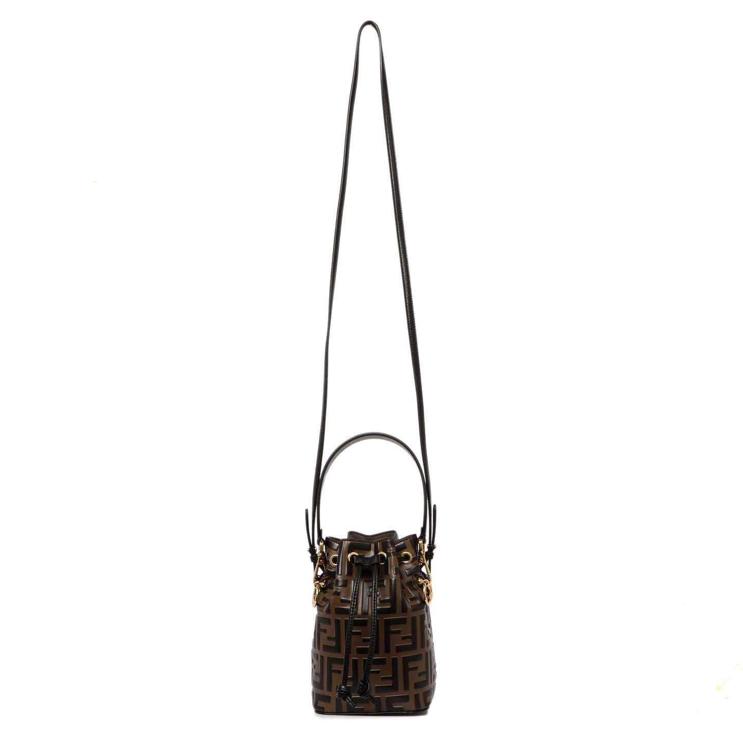 Exclusive Fendi Brown Calfskin Zucca Embossed Mini Mon Tresor Bucket Bag — Front View
