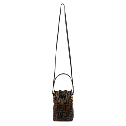 Exclusive Fendi Brown Calfskin Zucca Embossed Mini Mon Tresor Bucket Bag — Front View