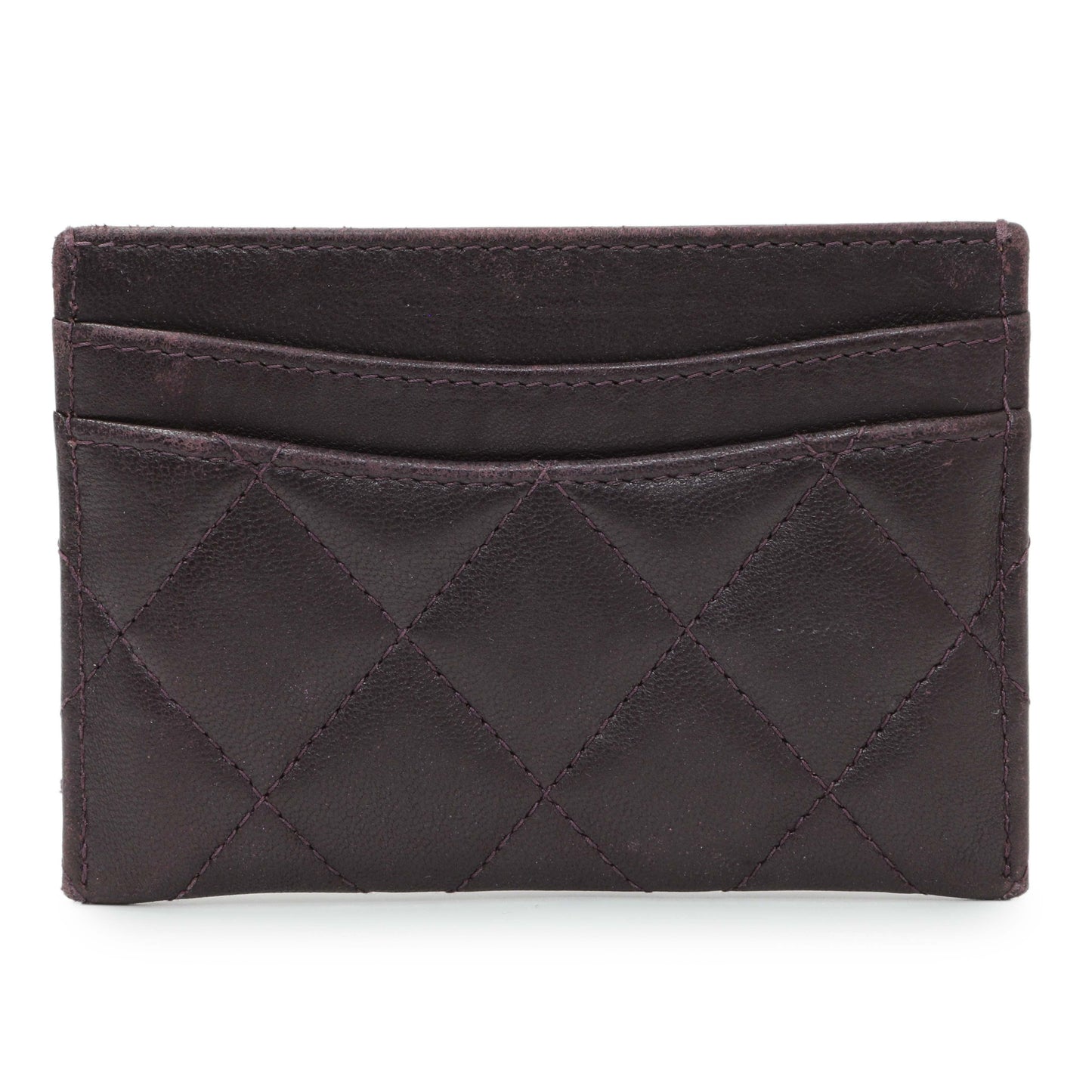 Exclusive Chanel Purple Lambskin Quilted Card Holder — Side View