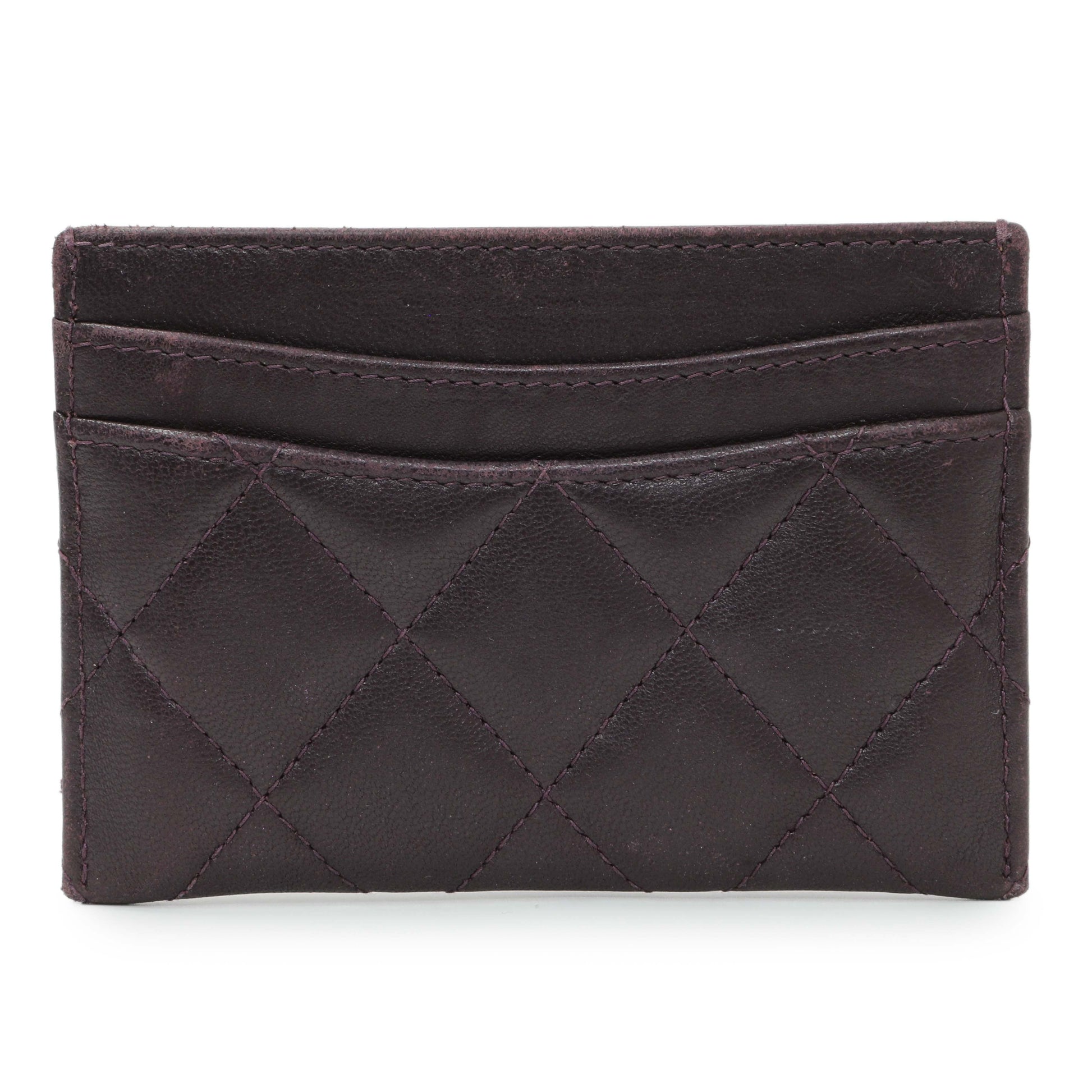 Exclusive Chanel Purple Lambskin Quilted Card Holder — Side View