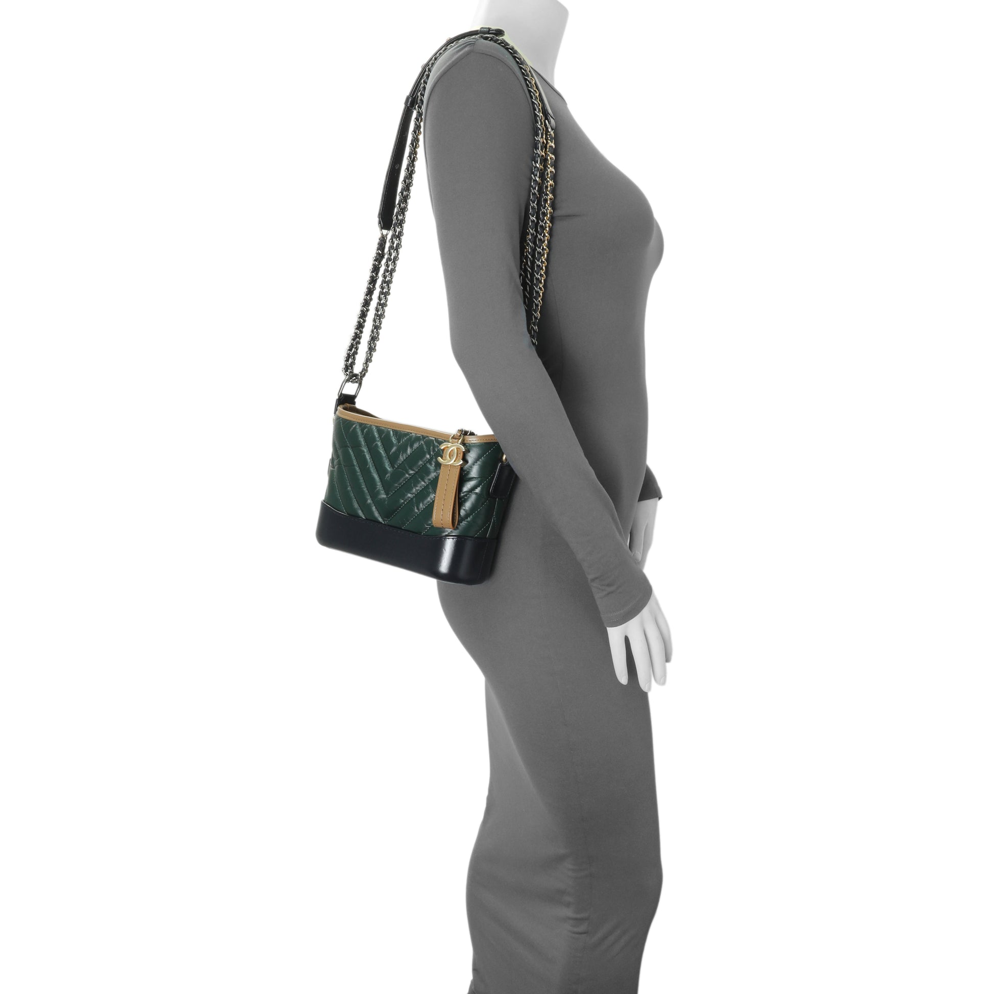 Exclusive Chanel Green Aged Calfskin Chevron Quilted Small Gabrielle Hobo — Alternate View 7