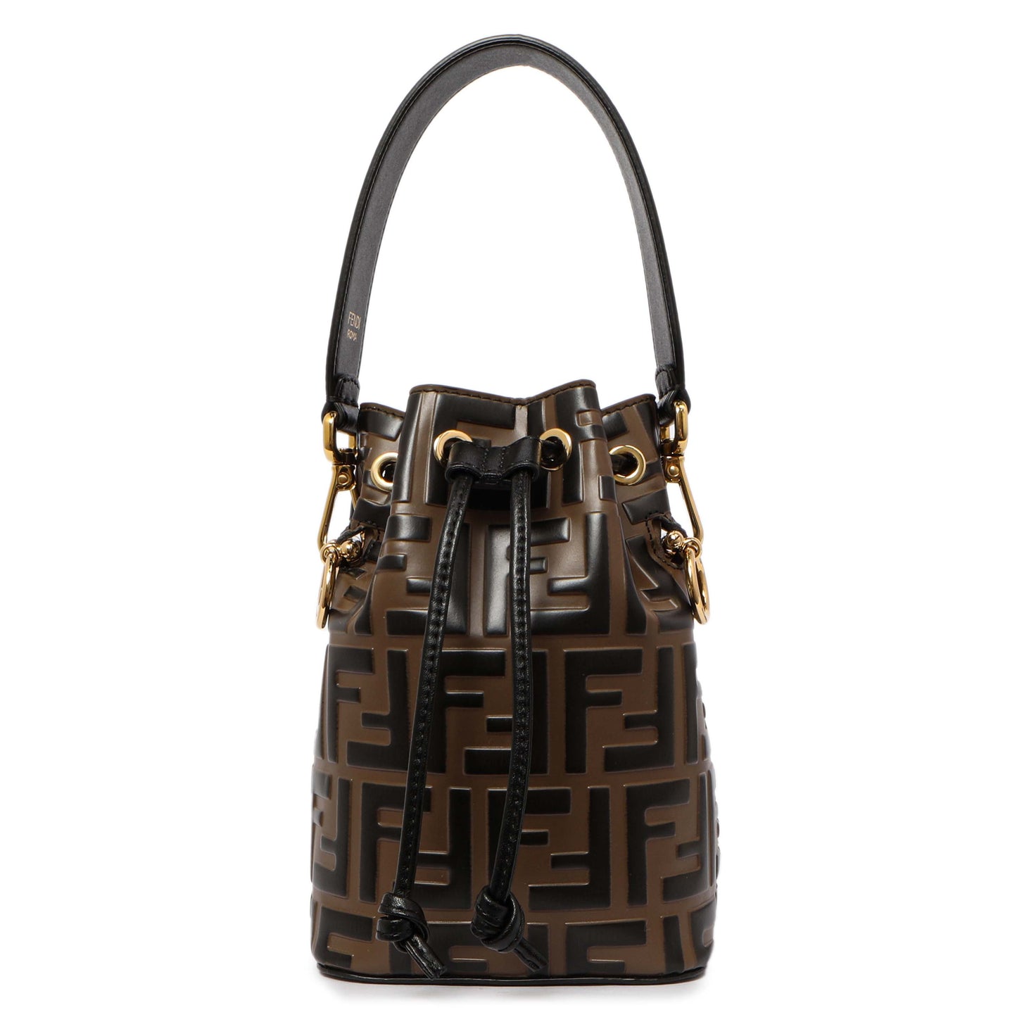 Exclusive Fendi Brown Calfskin Zucca Embossed Mini Mon Tresor Bucket Bag — Side View