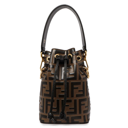 Exclusive Fendi Brown Calfskin Zucca Embossed Mini Mon Tresor Bucket Bag — Side View