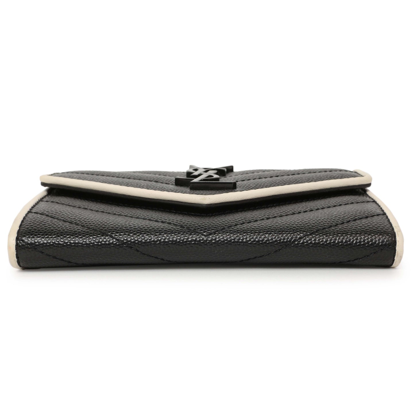 Exclusive Saint Laurent Black Grain De Poudre Matelasse Chevron Monogram Envelope Wallet — Back View