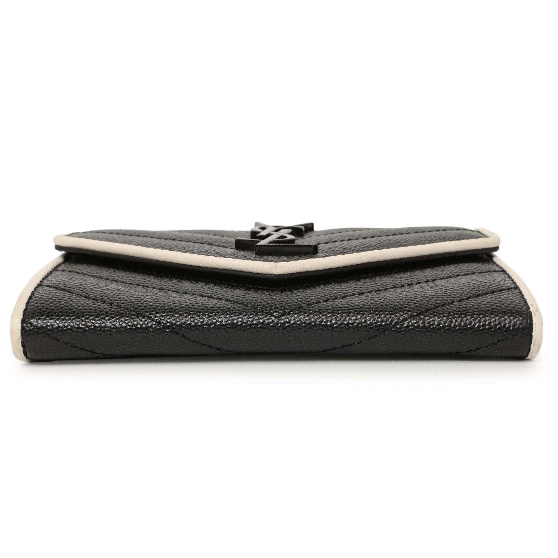 Exclusive Saint Laurent Black Grain De Poudre Matelasse Chevron Monogram Envelope Wallet — Back View