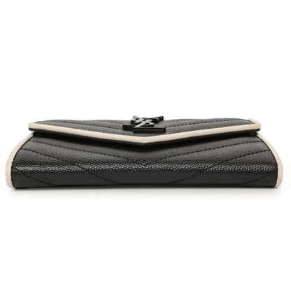Exclusive Saint Laurent Black Grain De Poudre Matelasse Chevron Monogram Envelope Wallet — Back View
