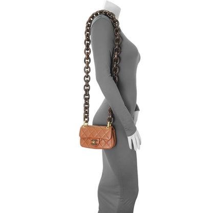 Exclusive Chanel Light Brown Lambskin Wenge Quilted Mini Fashion Wood Square Flap — Alternate View 7