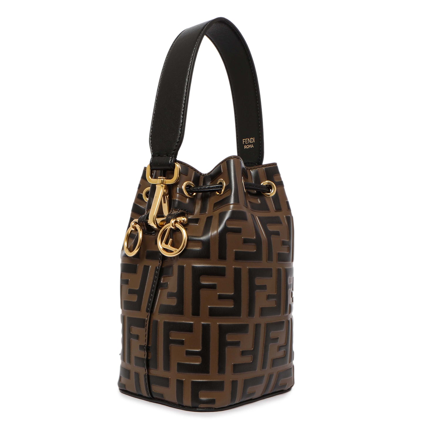 Exclusive Fendi Brown Calfskin Zucca Embossed Mini Mon Tresor Bucket Bag — Back View