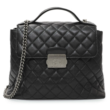 Exclusive Chanel Black Quilted Goatskin Small CC University Shopping Tote — Front View