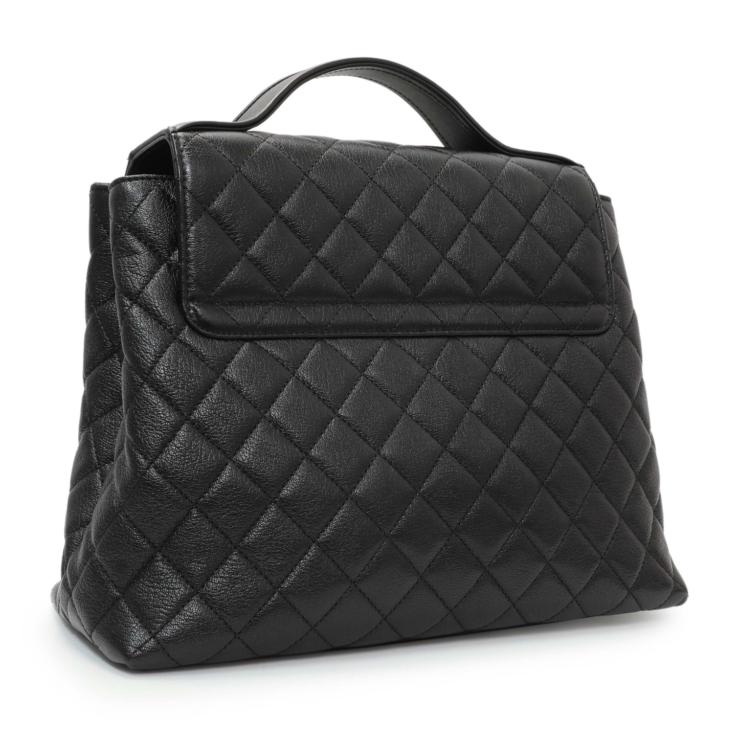 Exclusive Chanel Black Quilted Goatskin Small CC University Shopping Tote — Side View