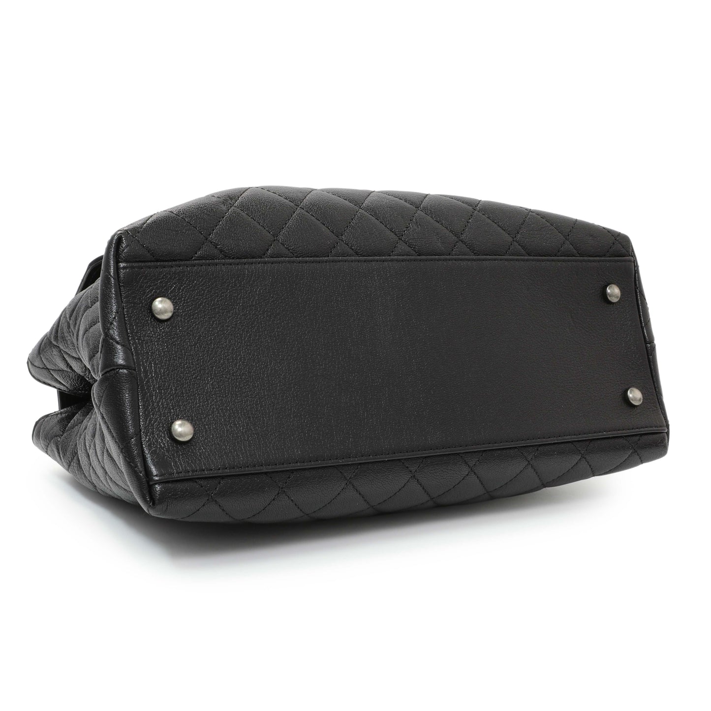 Exclusive Chanel Black Quilted Goatskin Small CC University Shopping Tote — Back View