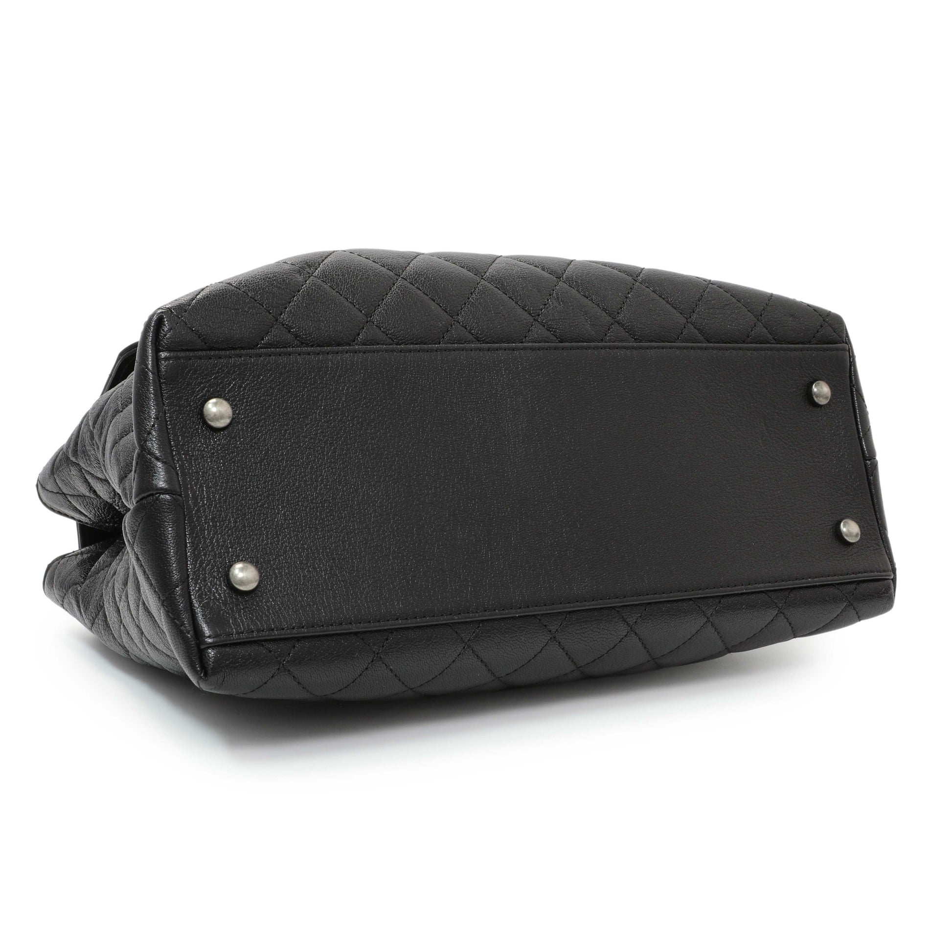 Exclusive Chanel Black Quilted Goatskin Small CC University Shopping Tote — Back View