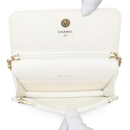 Exclusive Chanel White Caviar Quilted Flap Phone Holder With Chain — Alternate View 8