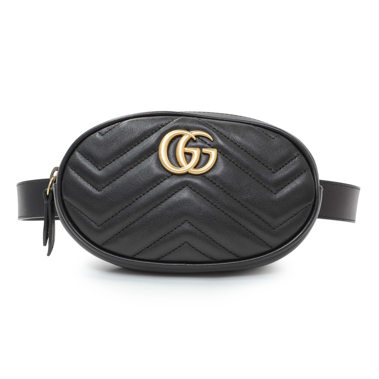 Exclusive Gucci Black Calfskin Matelasse GG Marmont Belt Bag — Front View