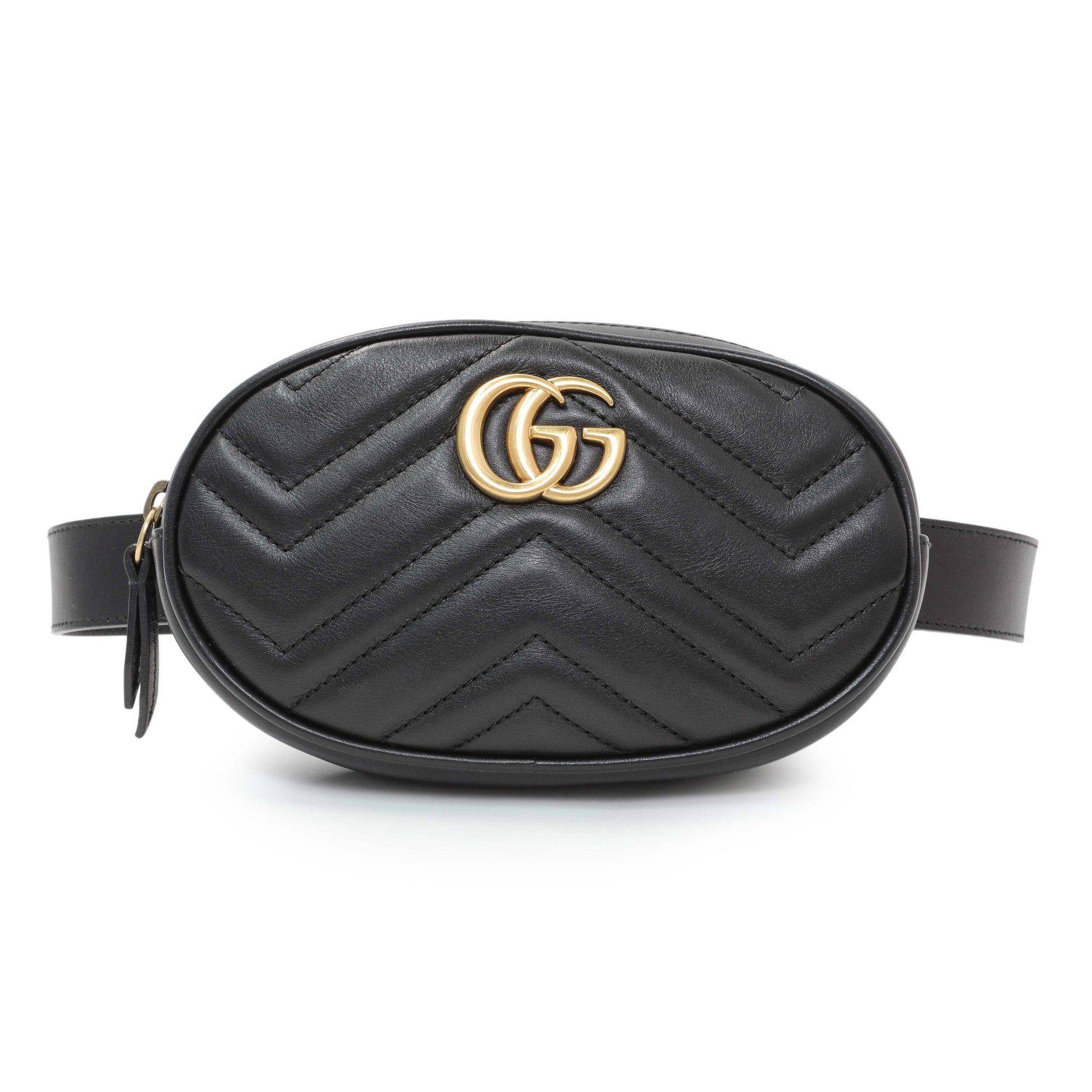 Exclusive Gucci Black Calfskin Matelasse GG Marmont Belt Bag — Front View