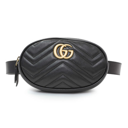 Exclusive Gucci Black Calfskin Matelasse GG Marmont Belt Bag — Front View
