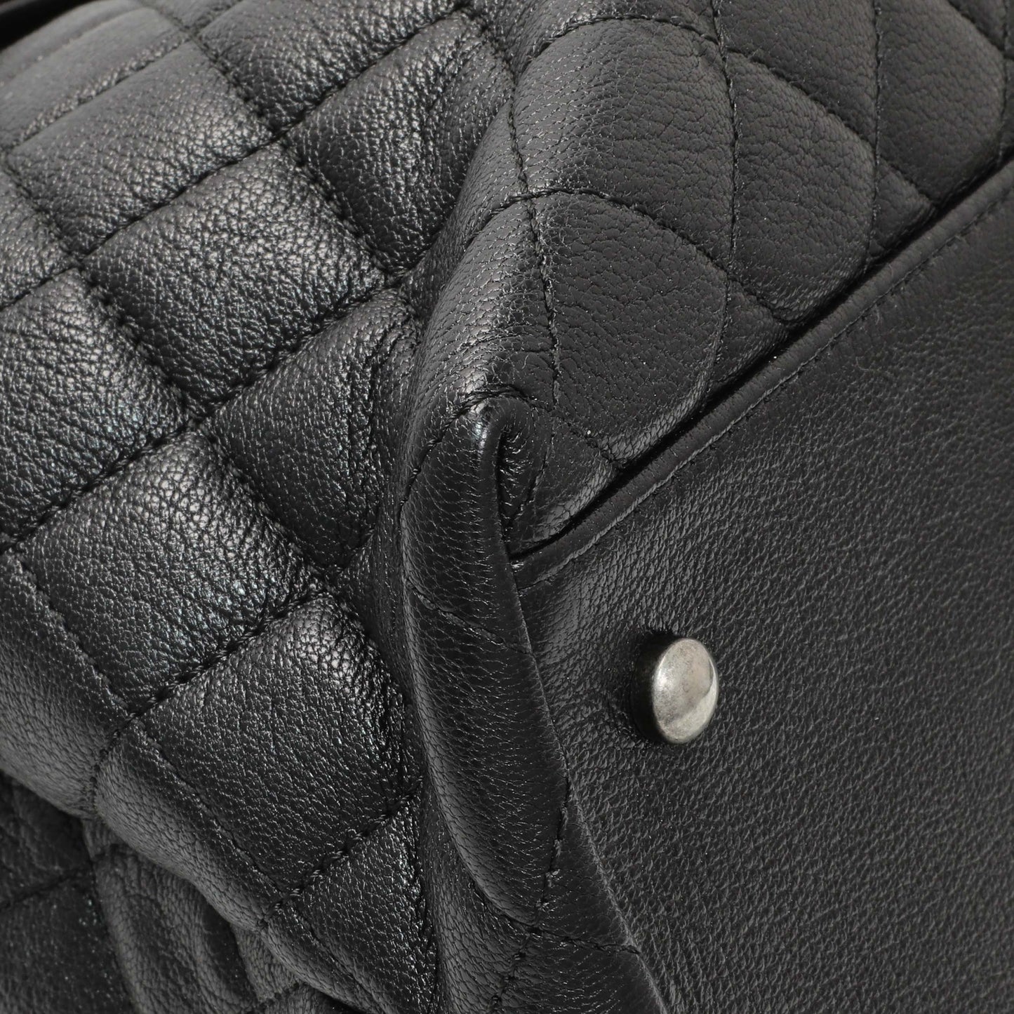 Exclusive Chanel Black Quilted Goatskin Small CC University Shopping Tote — Top View
