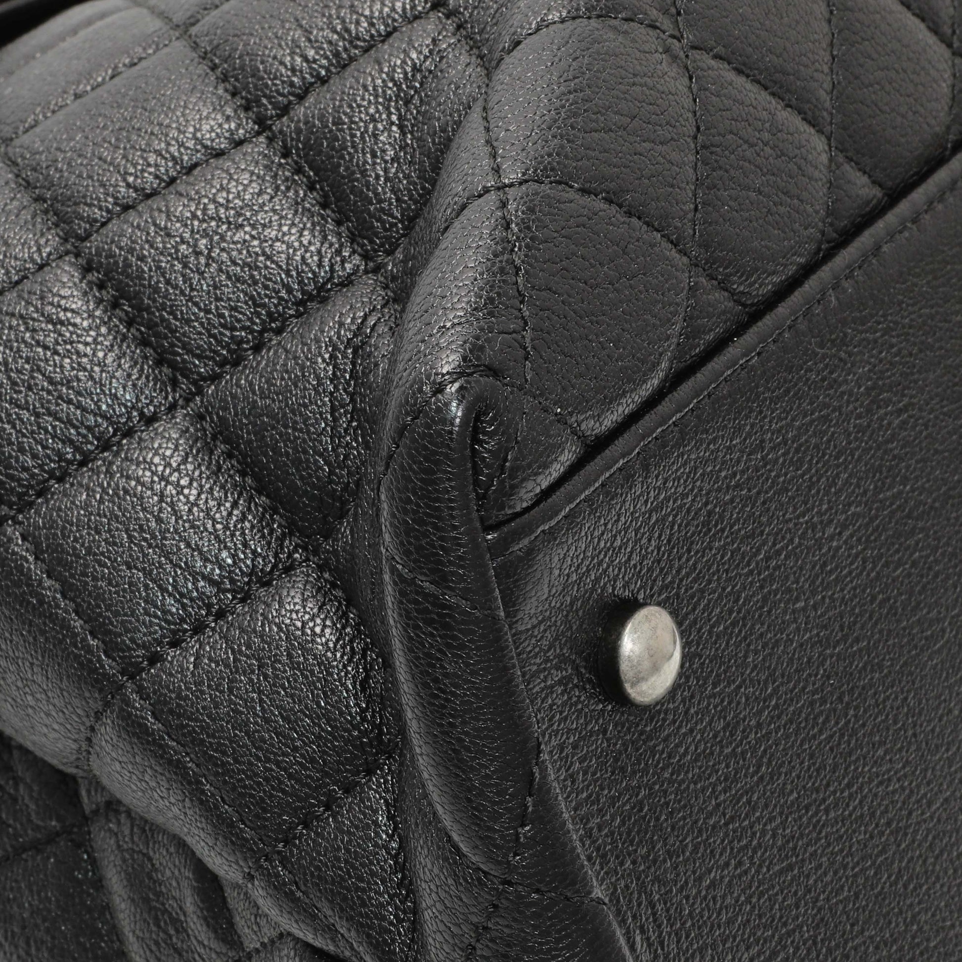 Exclusive Chanel Black Quilted Goatskin Small CC University Shopping Tote — Top View