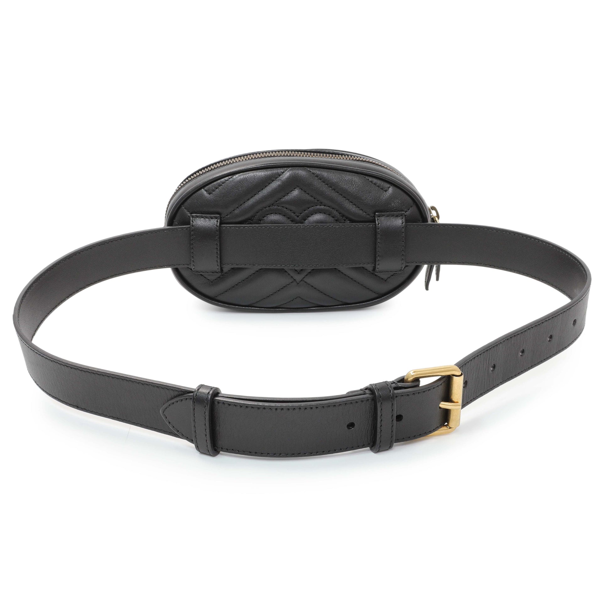 Exclusive Gucci Black Calfskin Matelasse GG Marmont Belt Bag — Side View