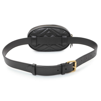Exclusive Gucci Black Calfskin Matelasse GG Marmont Belt Bag — Side View