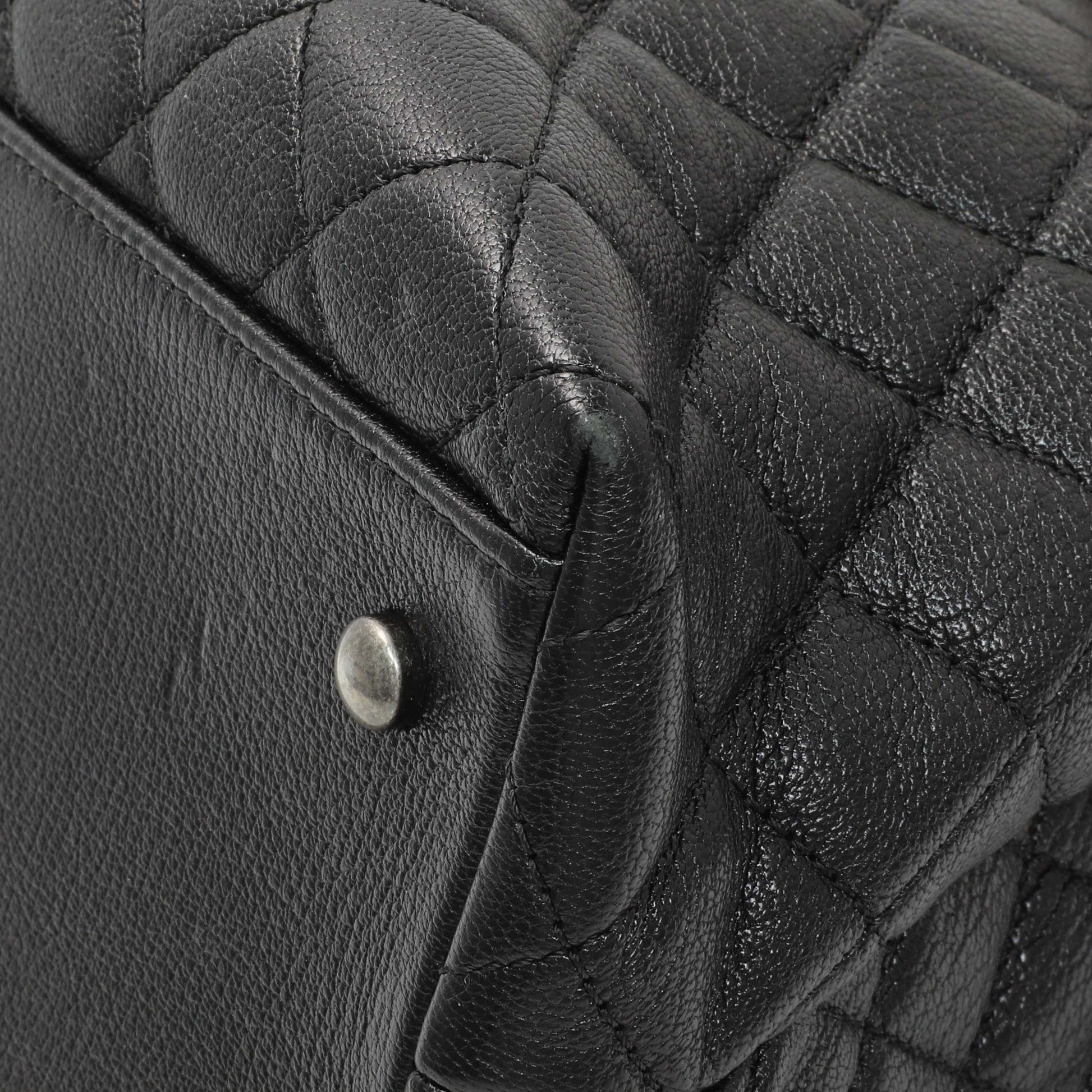 Exclusive Chanel Black Quilted Goatskin Small CC University Shopping Tote — Detail View