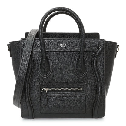 Exclusive Celine Black Drummed Calfskin Nano Luggage Tote — Front View
