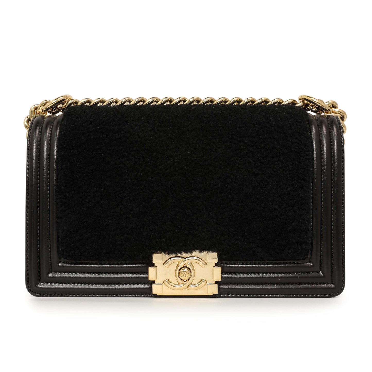 Exclusive Chanel Black Shearling Medium Boy Bag — Side View