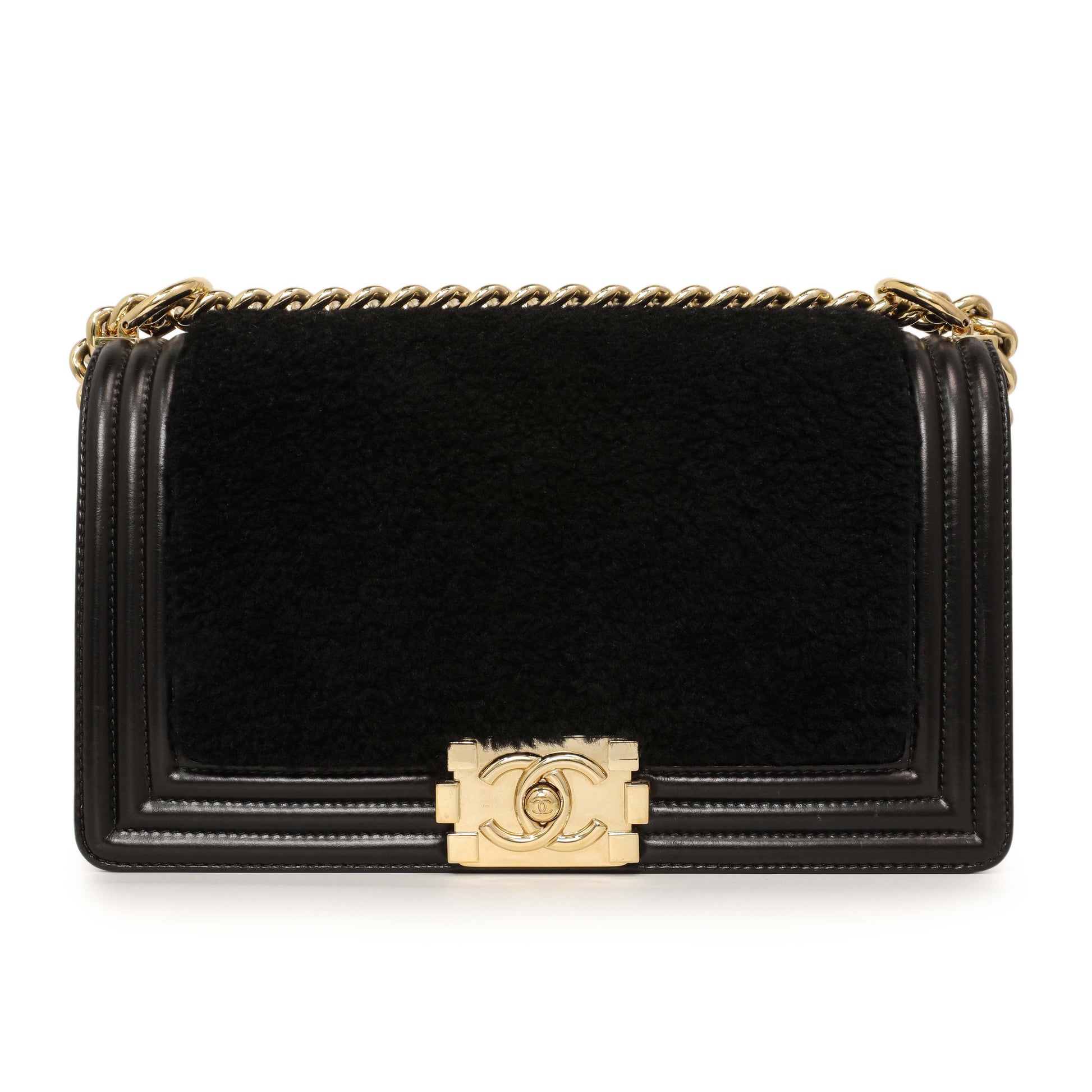 Exclusive Chanel Black Shearling Medium Boy Bag — Side View