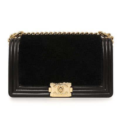 Exclusive Chanel Black Shearling Medium Boy Bag — Side View