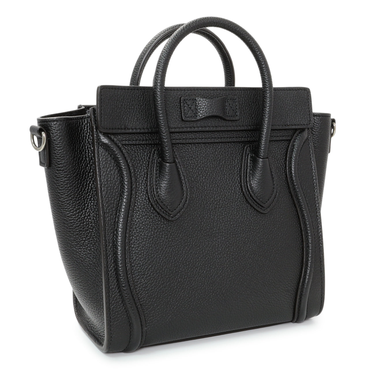 Exclusive Celine Black Drummed Calfskin Nano Luggage Tote — Side View