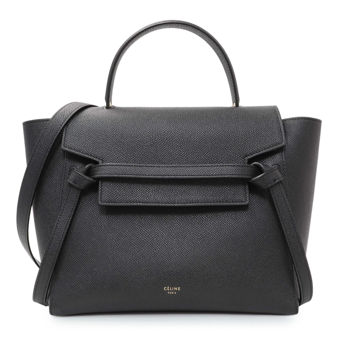 Exclusive Celine Black Grained Calfskin Micro Belt Bag — Front View