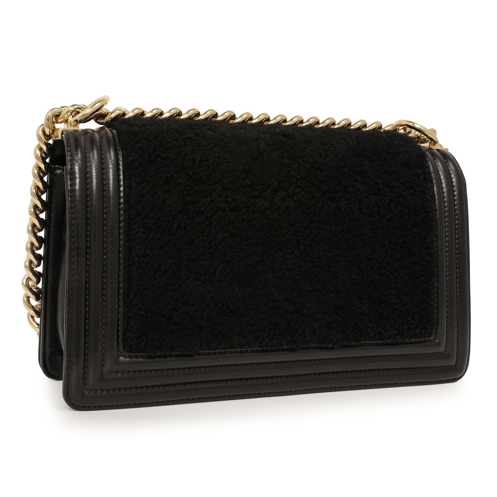 Exclusive Chanel Black Shearling Medium Boy Bag — Back View