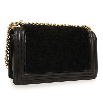 Exclusive Chanel Black Shearling Medium Boy Bag — Back View