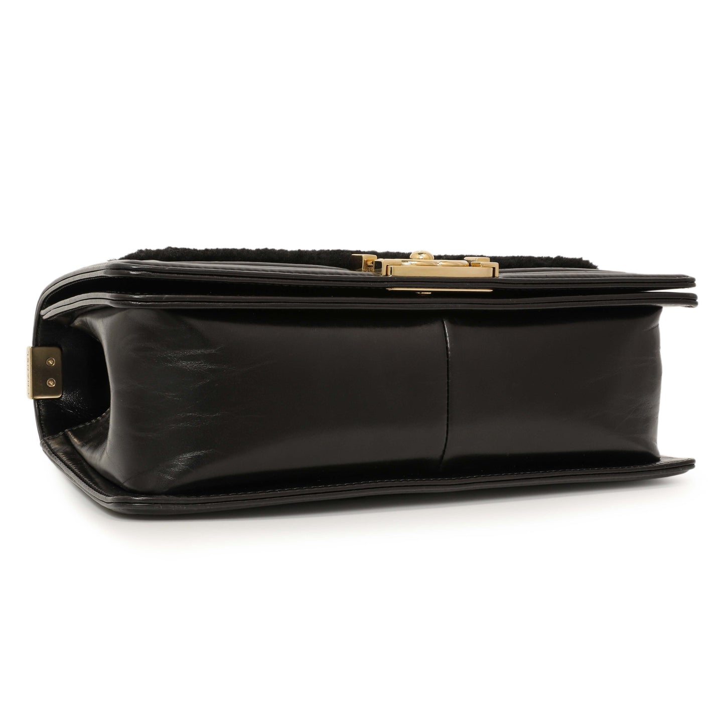 Exclusive Chanel Black Shearling Medium Boy Bag — Top View