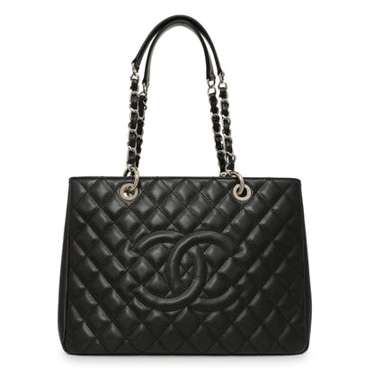 Exclusive Chanel Black Quilted Caviar Grand Shopping Tote GST — Front View