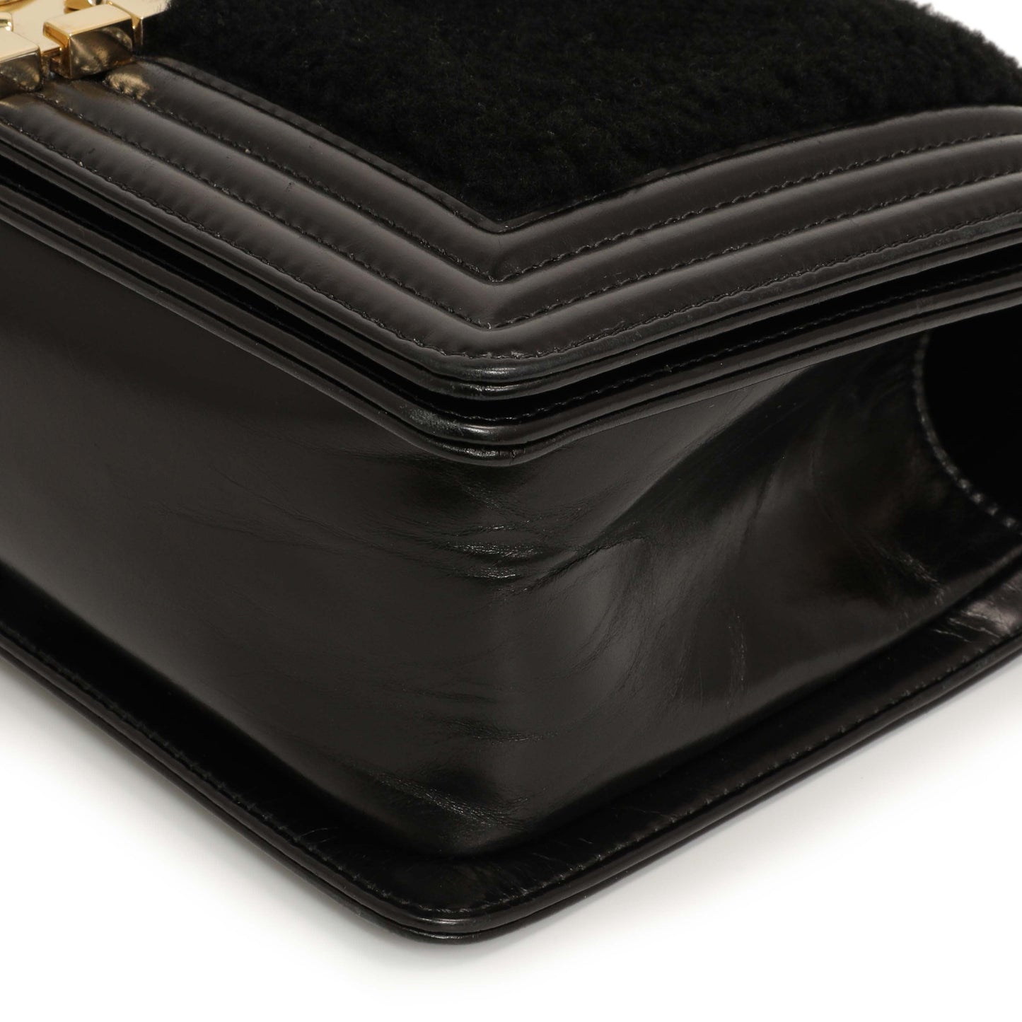 Exclusive Chanel Black Shearling Medium Boy Bag — Lifestyle View